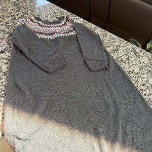 J. Jill Gray Fair Isle Crewneck Sweater Dress with Pink & White Accents